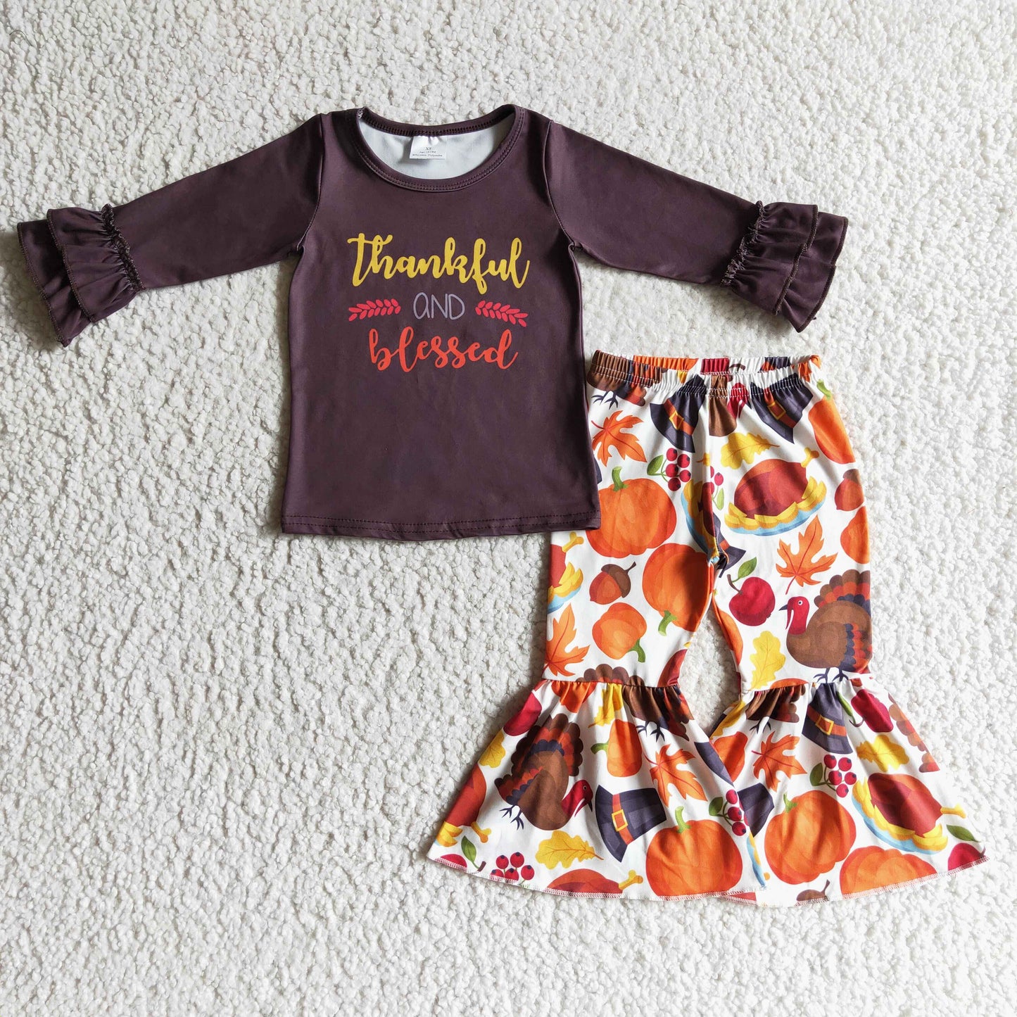 Thankful and blessed shirt turkey pants girls Thanksgiving clothes