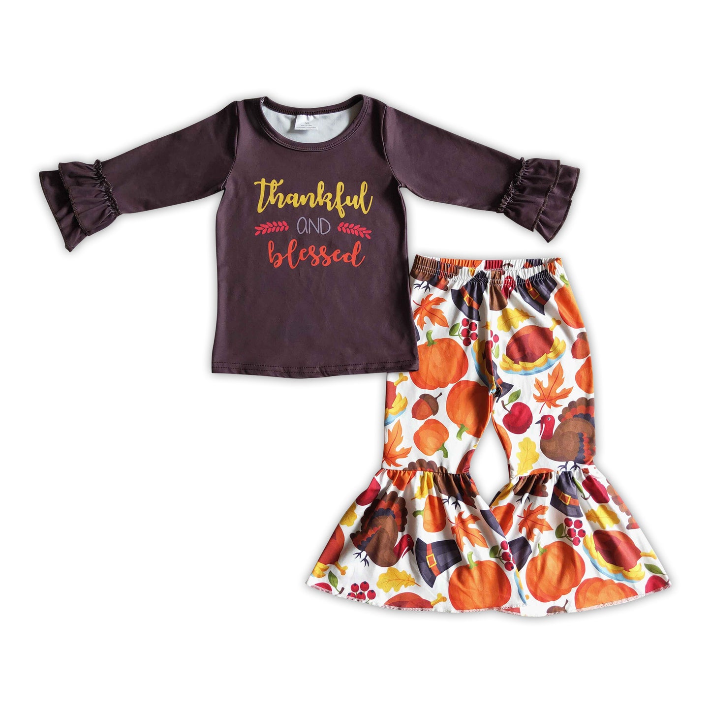 Thankful and blessed shirt turkey pants girls Thanksgiving clothes