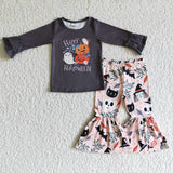 Happy Halloween ghost pumpkin bell bottom pants kids girls set