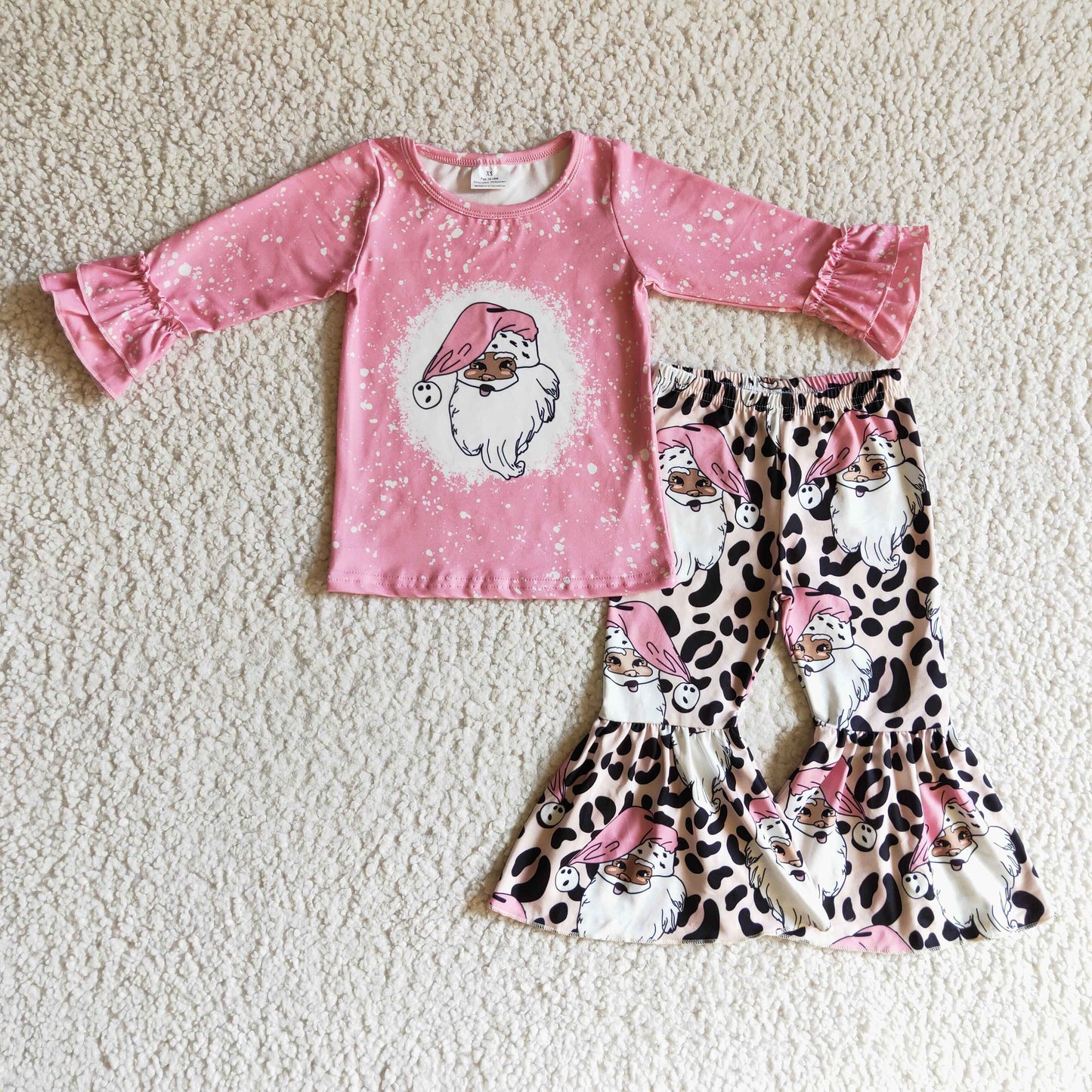 Pink black santa shirt leopard pants girls Christmas clothes