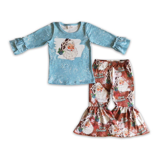 Turquoise santa shirt girls western Christmas outfits