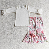 White shirt pink pumpkin bell bottom pants girls fall clothing