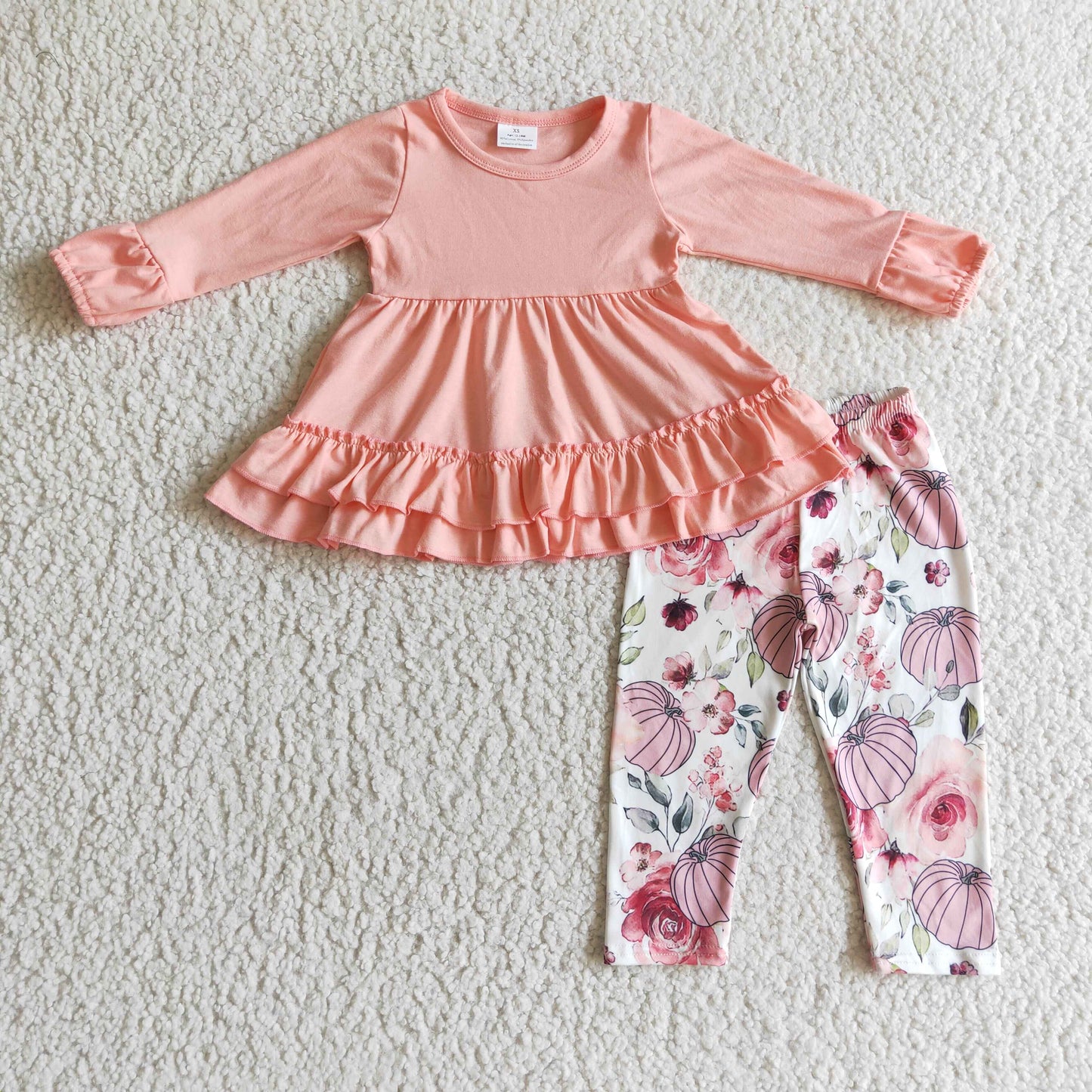 Pink ruffle tunic pumpkin leggings baby girls fall clothes
