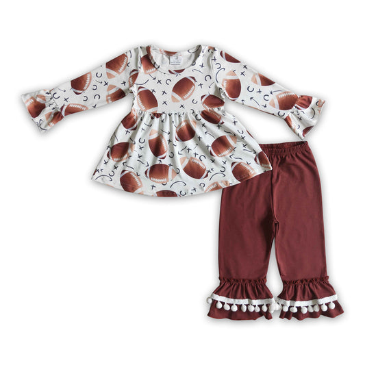 Football tunic pom ruffle pants girls clothing set