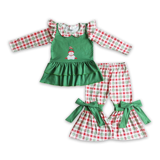 Snowman red green plaid girls Christmas clothes