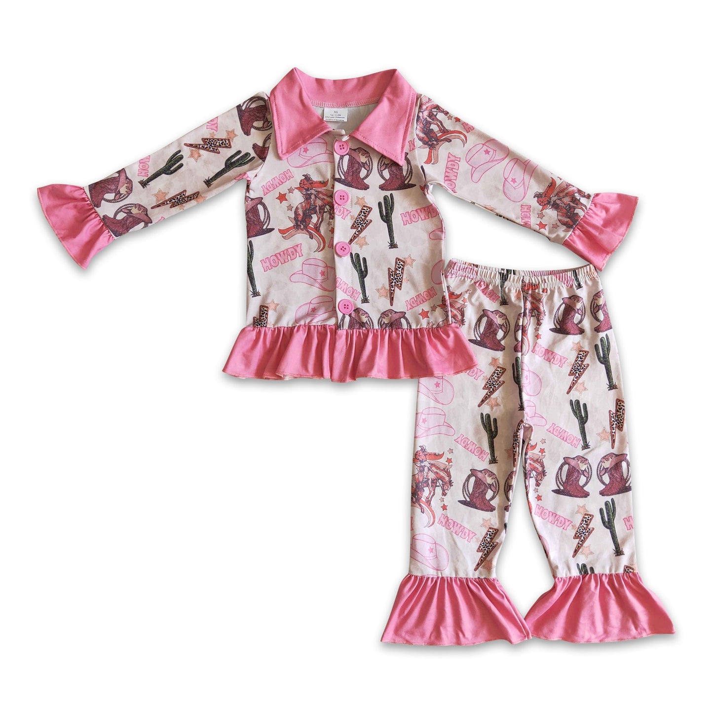 Pink howdy cactus boots hat girls western pajamas