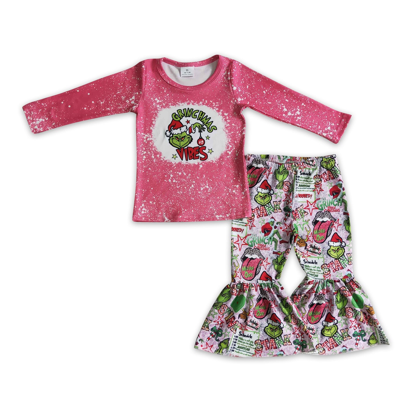 Green face vibes kids girls Christmas outfits