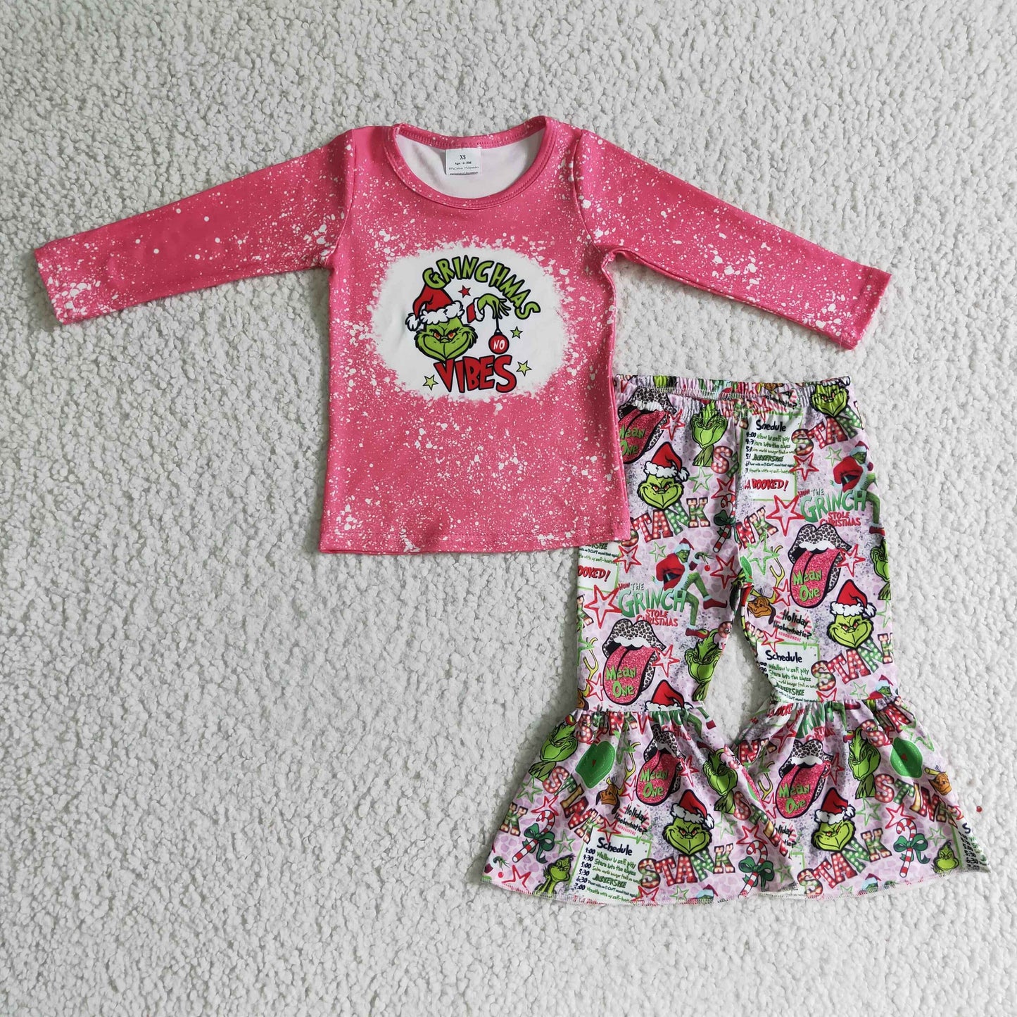 Green face vibes kids girls Christmas outfits