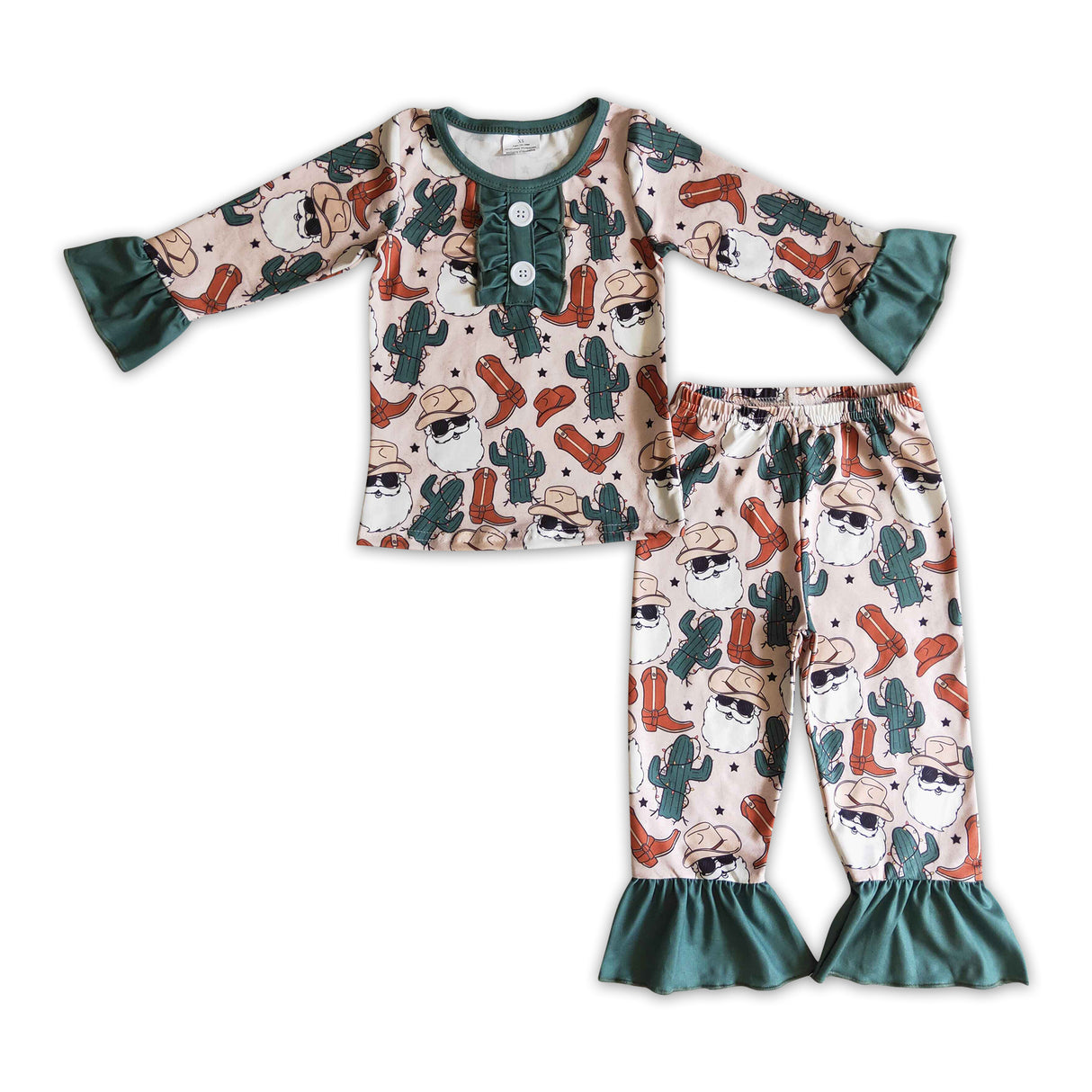 Santa cactus boots girls Christmas pajamas