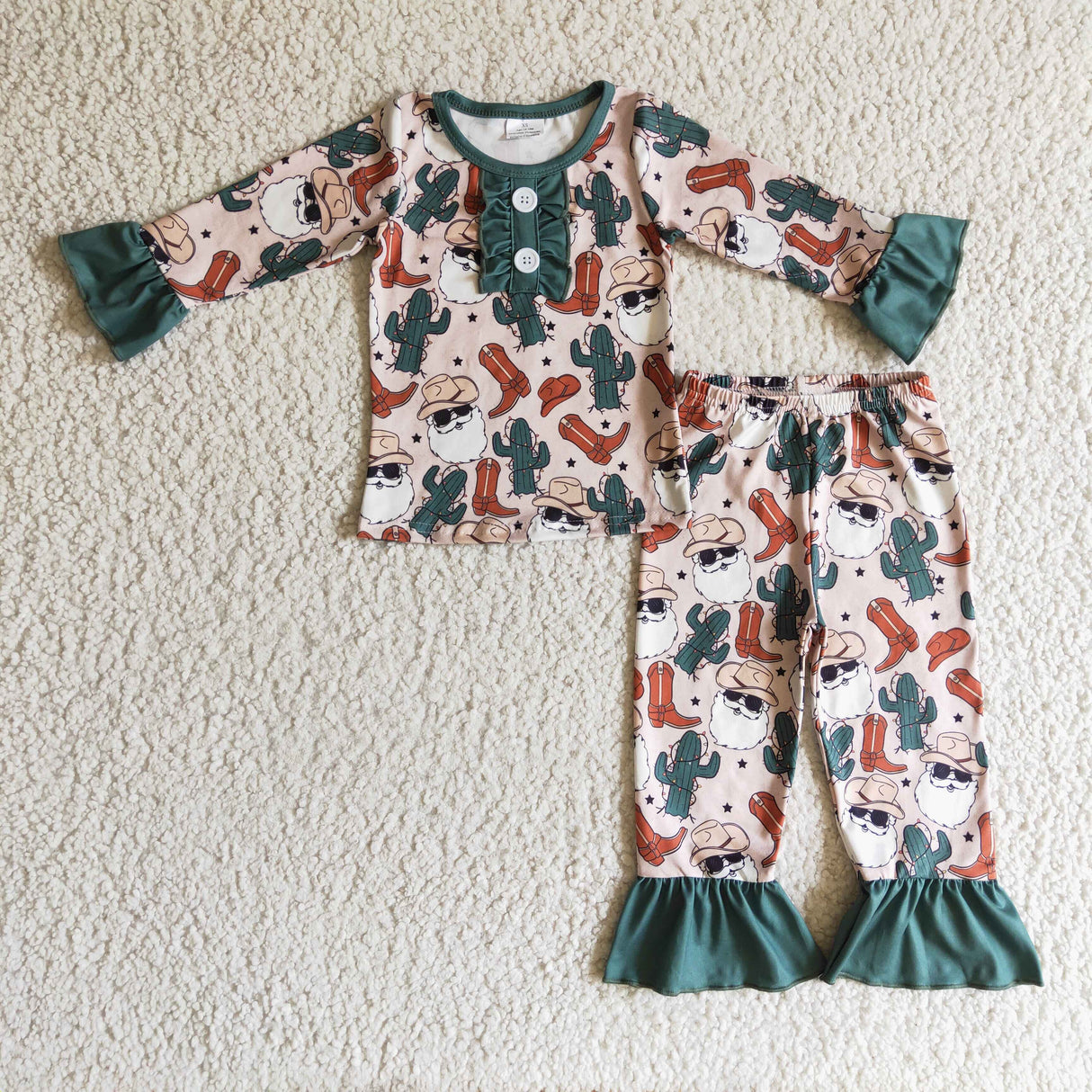 Santa cactus boots girls Christmas pajamas