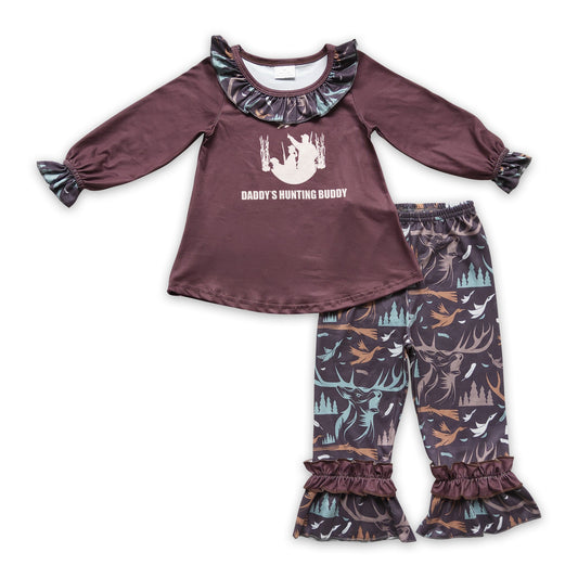 Daddy's hunting buddy kids girls clothing set