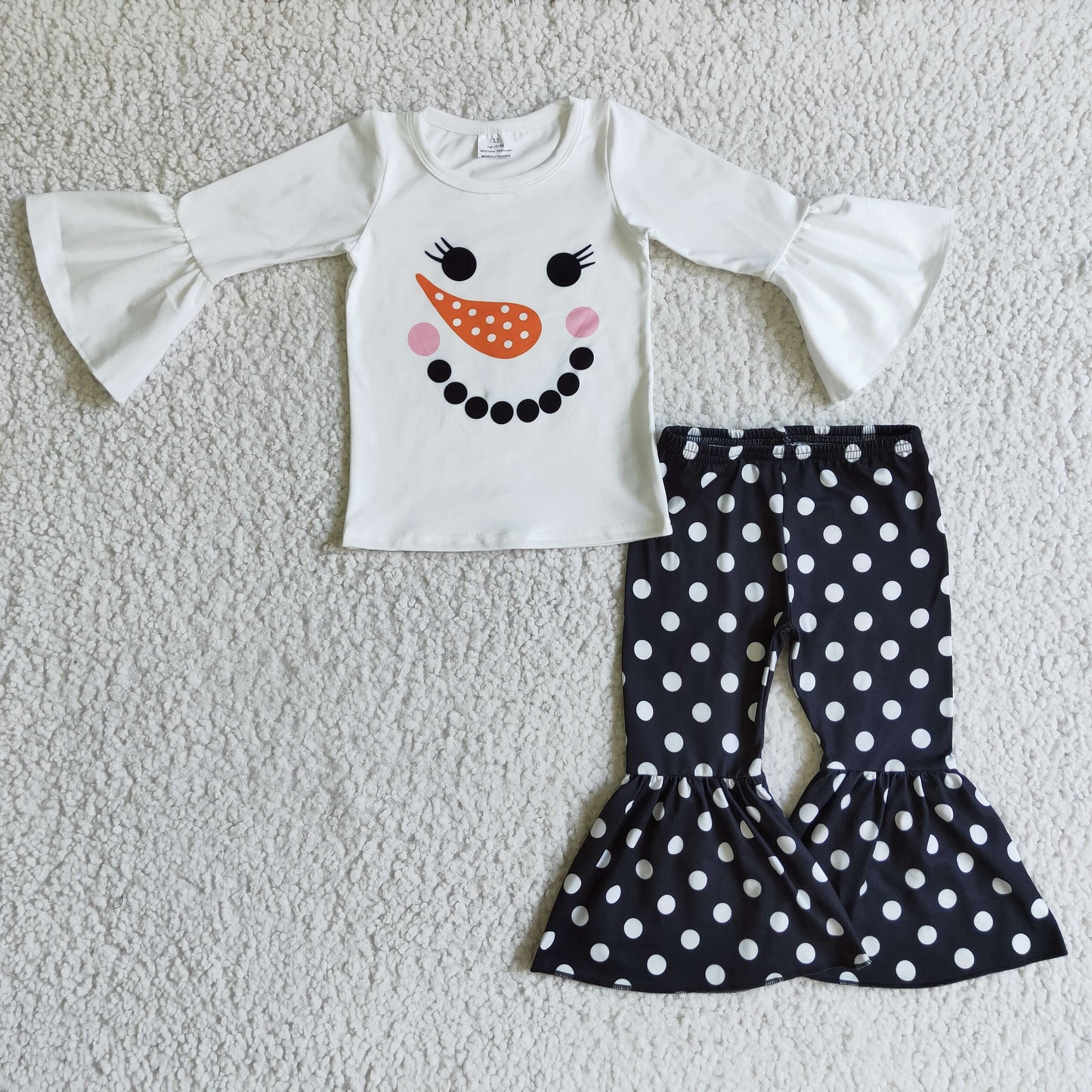 Snowman white shirt polka dots pants girls winter clothes