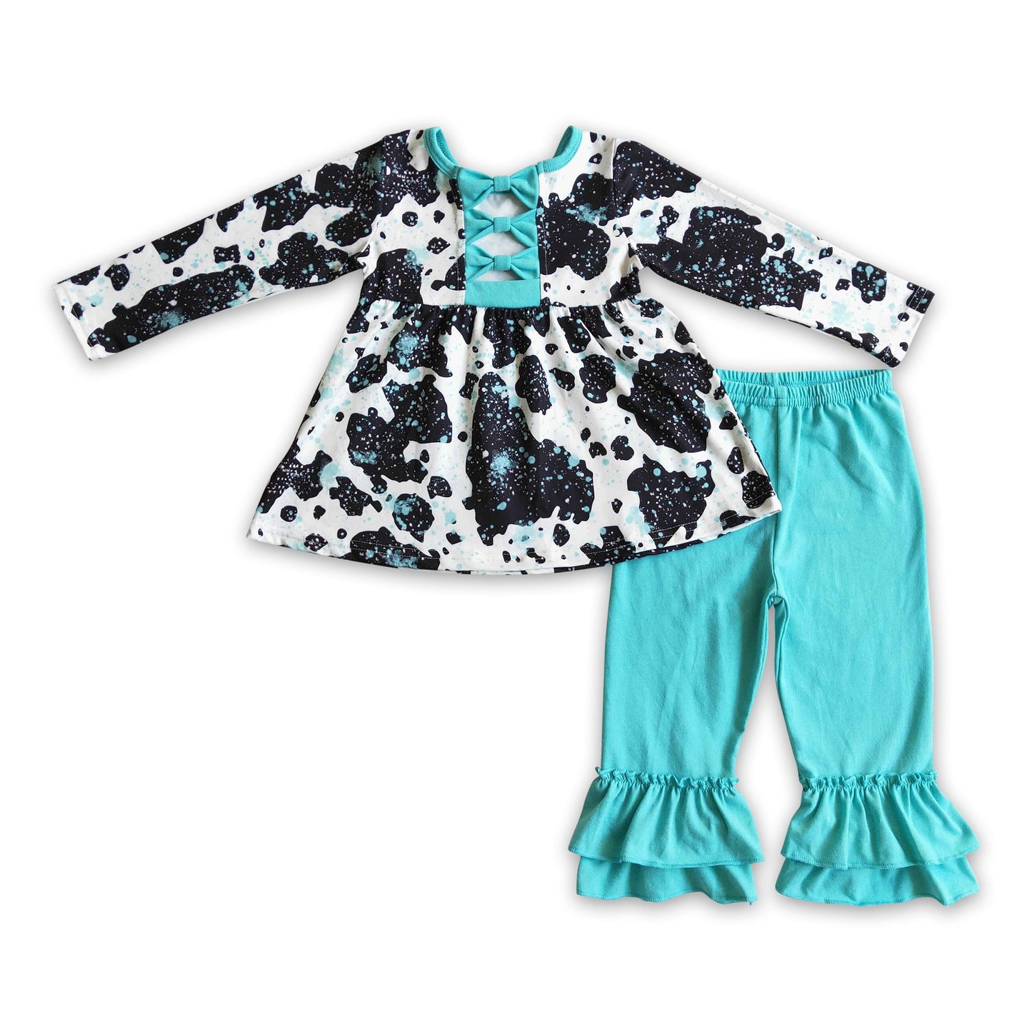 Cow tunic turquoise ruffle pants girls clothes