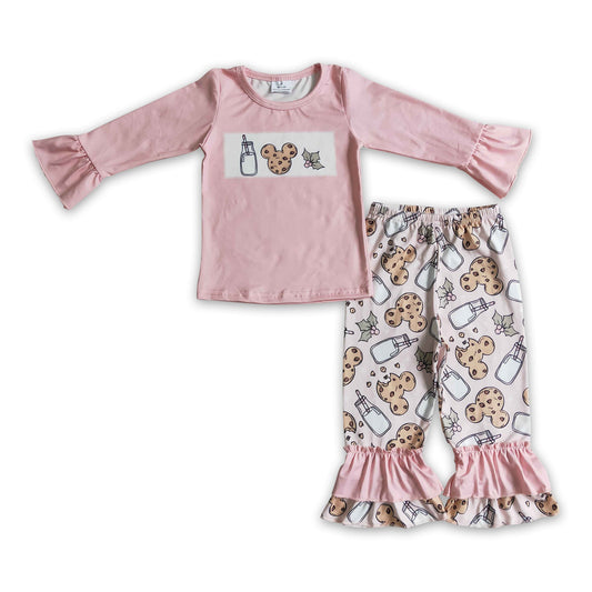 Pink milk biscuit shirt ruffle pants girls Christmas clothing set