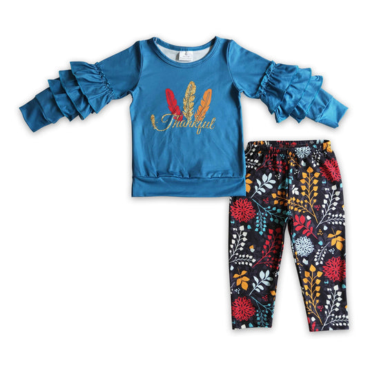 Thankful feather ruffle shirt leggings girls Thanksgiving clothes