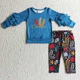 Thankful feather ruffle shirt leggings girls Thanksgiving clothes