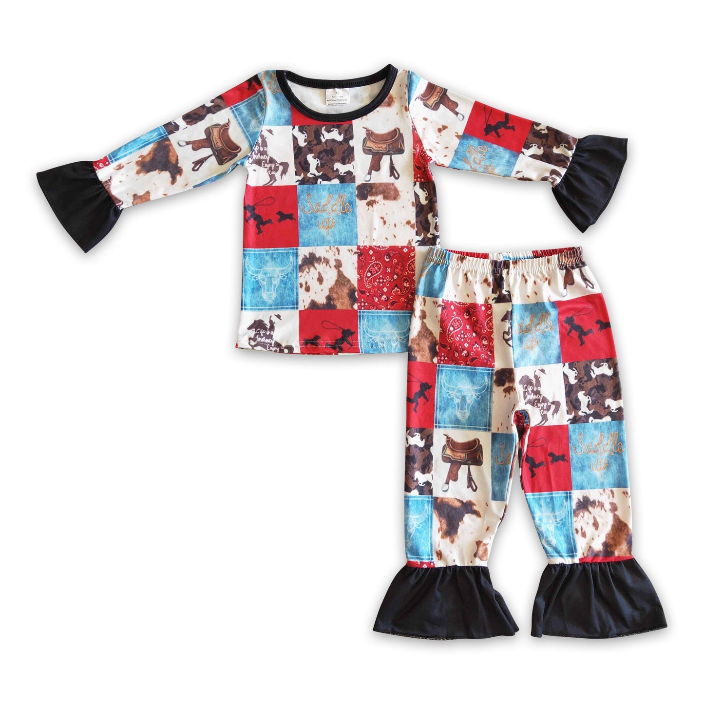 Paisley horse cow patchwork kids girls western pajamas