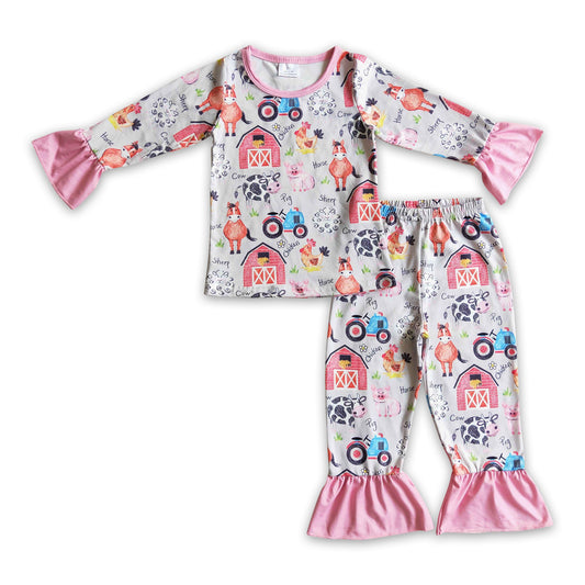 Cow horse pig chicken kids girl farm pajamas