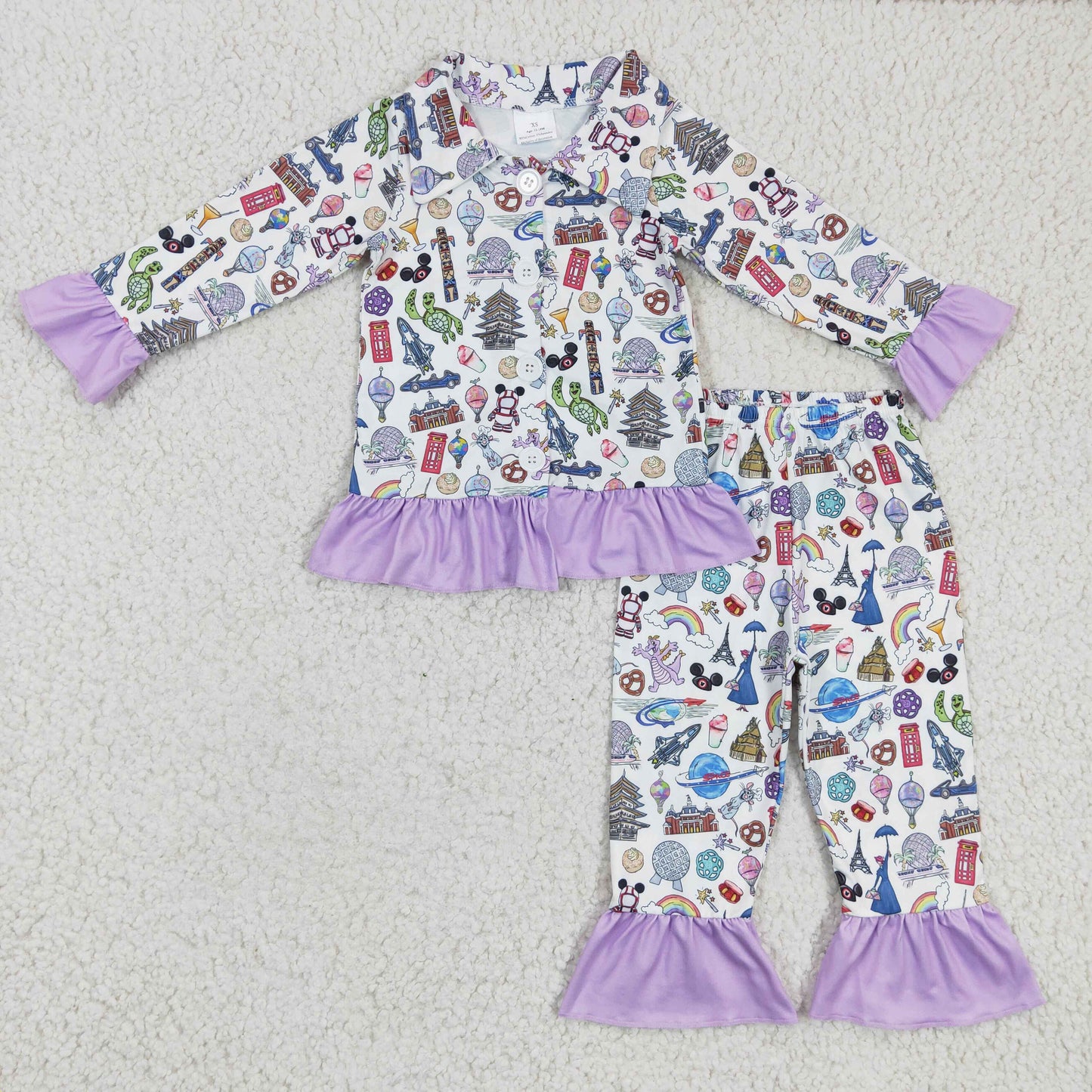 Mouse turtle rainbow lavender girls pajamas