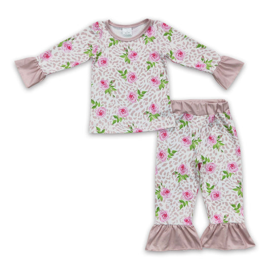 Pink floral leopard baby girls pajamas