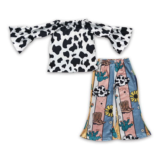 Cow print top hat boots cactus pants girls western clothing