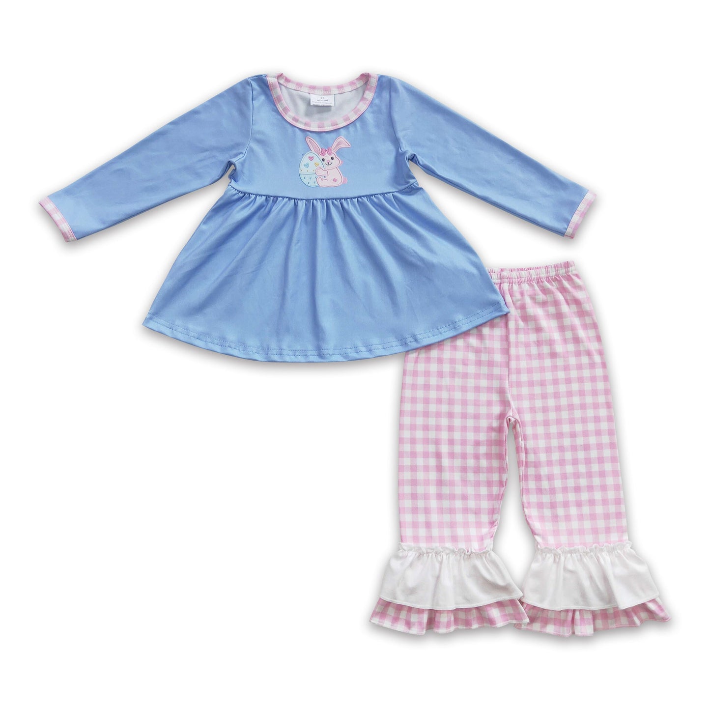 Egg rabbit tunic ruffle pants girls easter clothing set