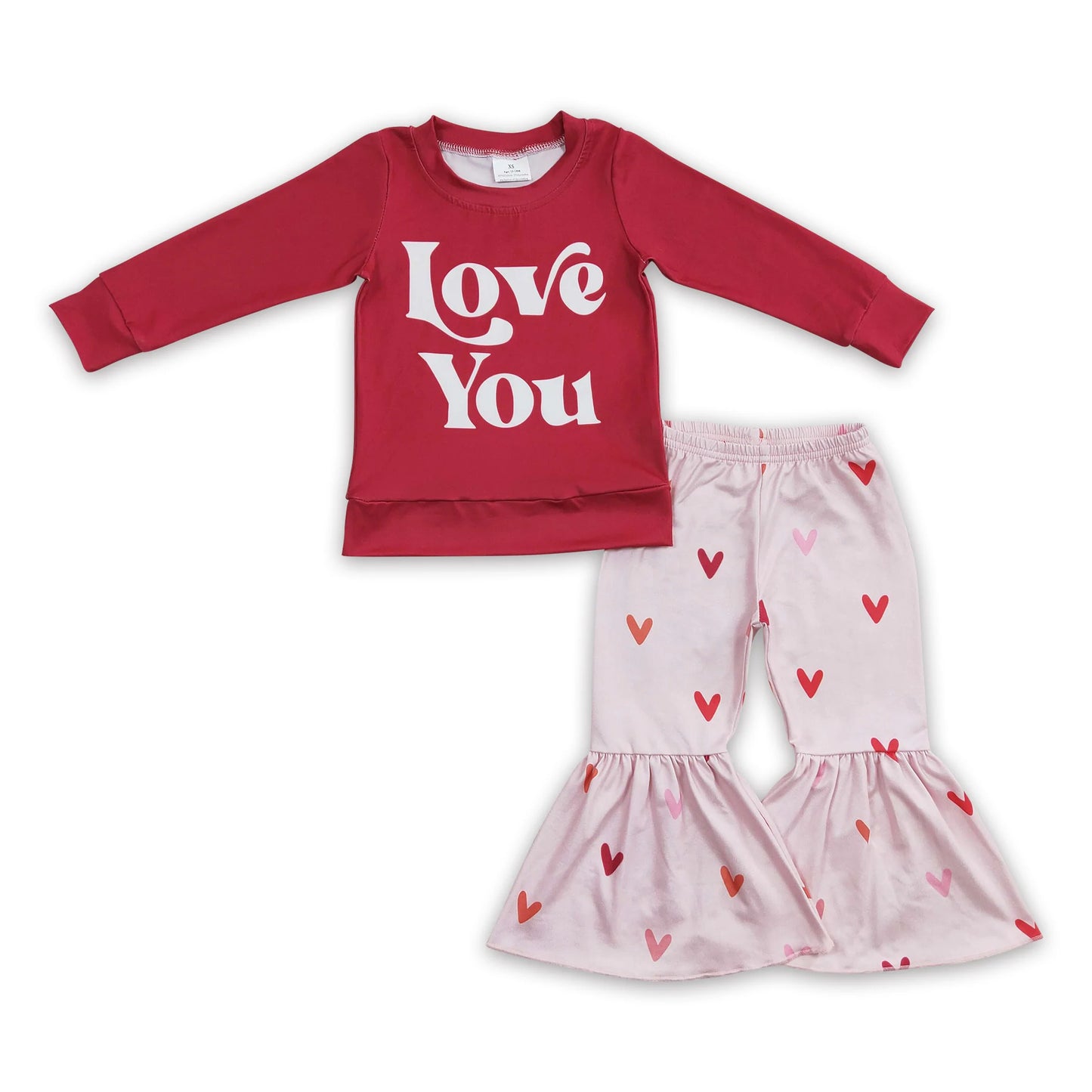 Love you heart kids girls valentine's clothing set