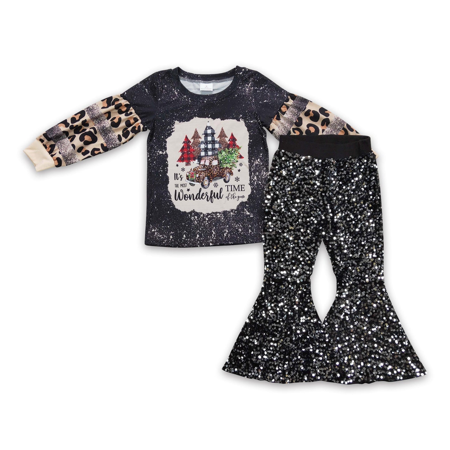 It's the most wonderful time of the year sequin set girls Christmas outfits