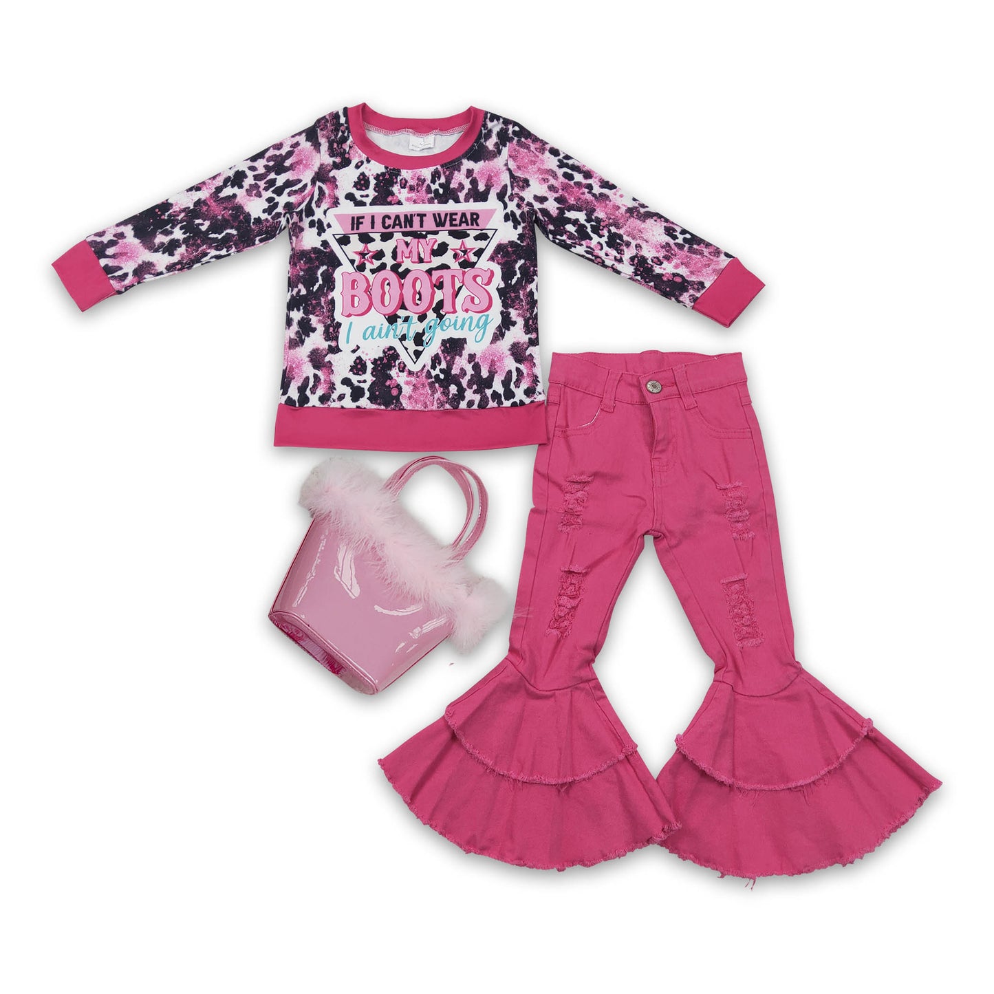 Boots sweatshirt pink jeans purse set girls western clothes