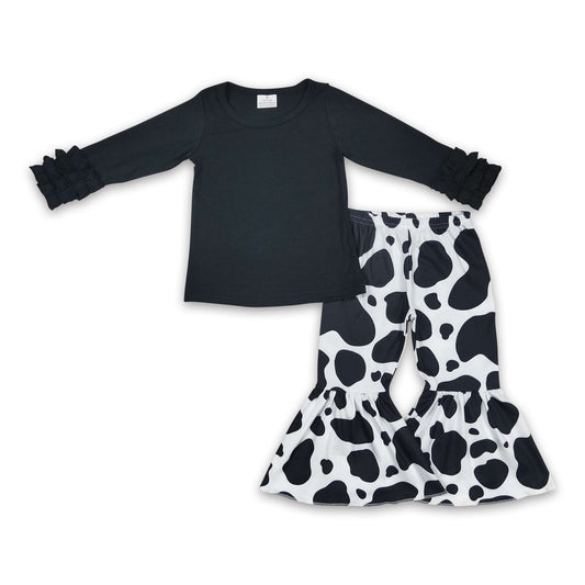 Black cotton icing ruffle top cow bell bottom pants girls outfits