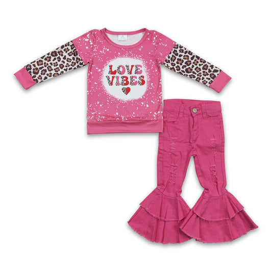 Love vibes shirt hot pink distressed jeans girls valentine's clothes