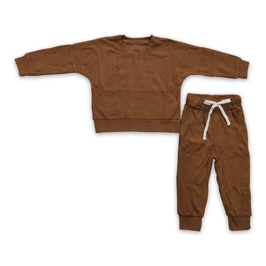 Brown ribbed cotton sweatshirt pocket pants baby kids clothes