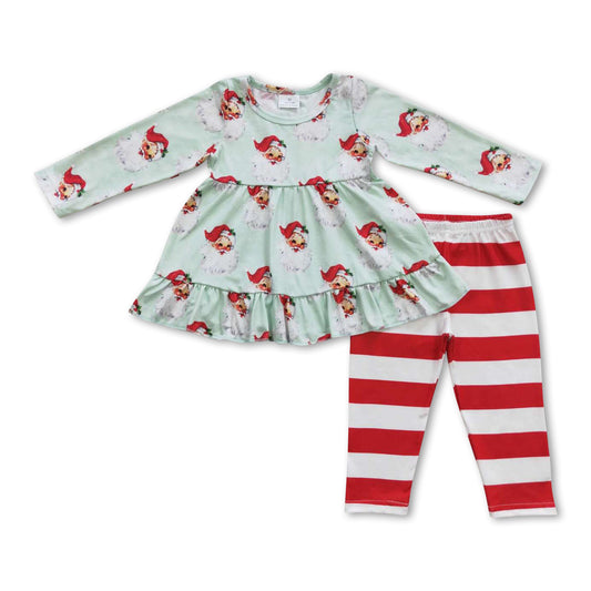 Santa ruffle tunic stripe leggings girls Christmas clothes