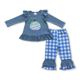 Plaid pumpkin top ruffle pants girls fall clothing