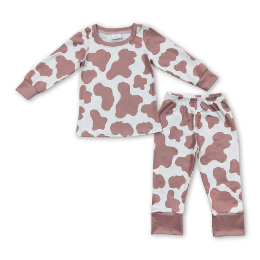 Cow print long sleeves baby kids pajamas set
