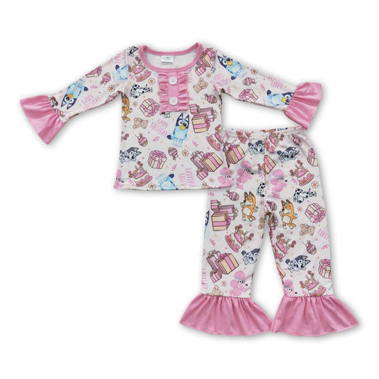 Pink long sleeves dogs gifts Happy birthday girls pajamas