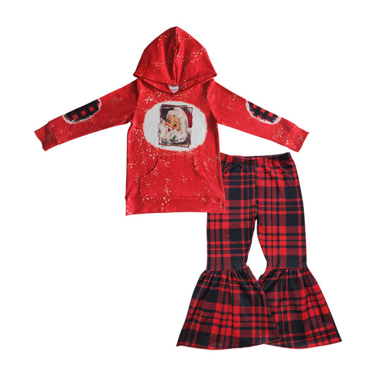 Santa hoodie plaid pants kids girls Christmas clothes