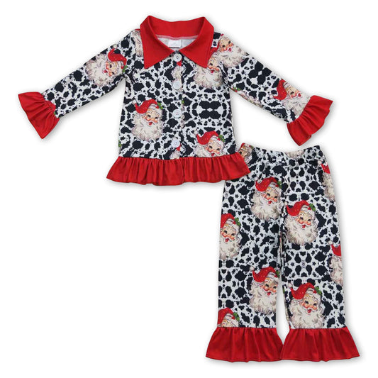 Cow santa long sleeves kids girls Christmas pajamas