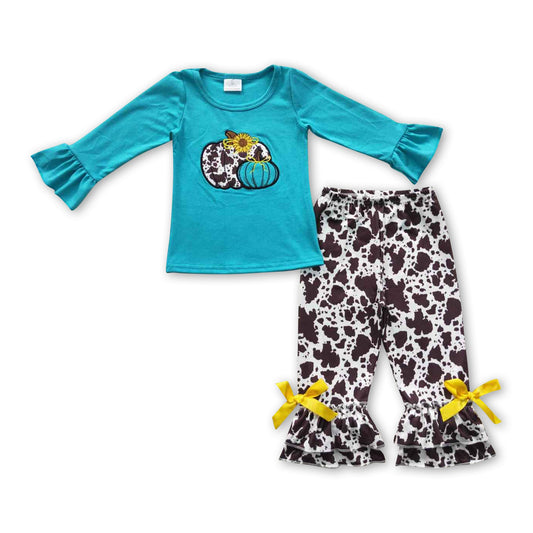 Turquoise cow pumpkin western girls fall clothes