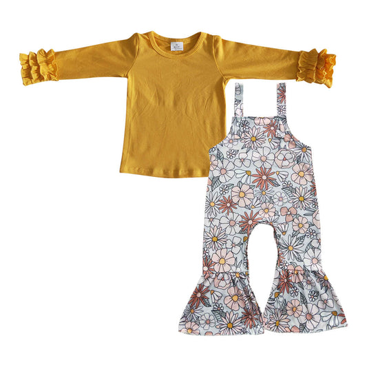 Mustard top floral jumpsuit kids girls fall clothes