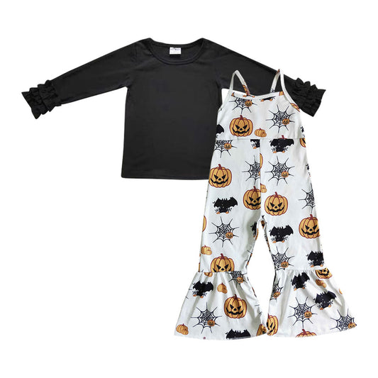 Black top pumpkin jumpsuit kids girls Halloween outfits