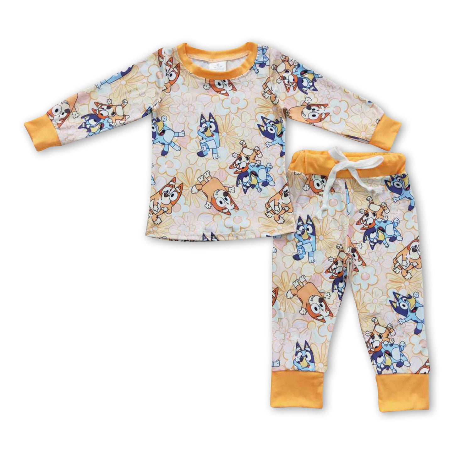 Floral dogs long sleeves kids girls pajamas