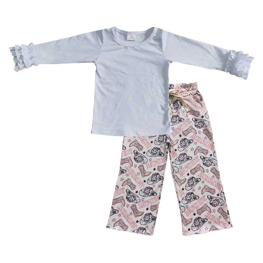 White top hat boots howdy pants kids western clothing set