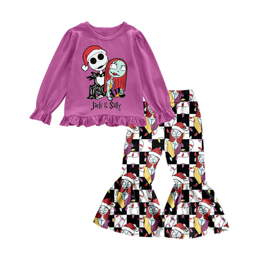 Purple hat shirt skull lighting patchwork girls Christmas clothes