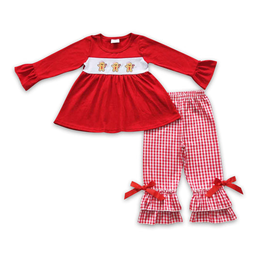 Red gingerbready tunic ruffle pants girls Christmas clothes