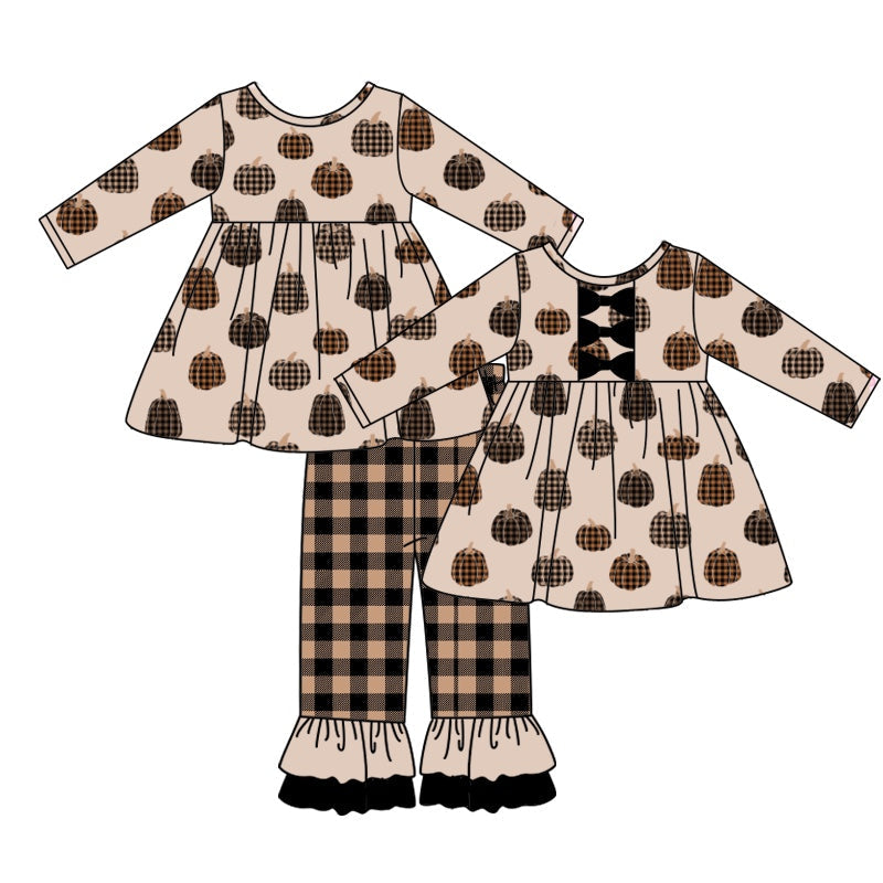 Plaid pumpkin tunic ruffle pants girls fall clothing