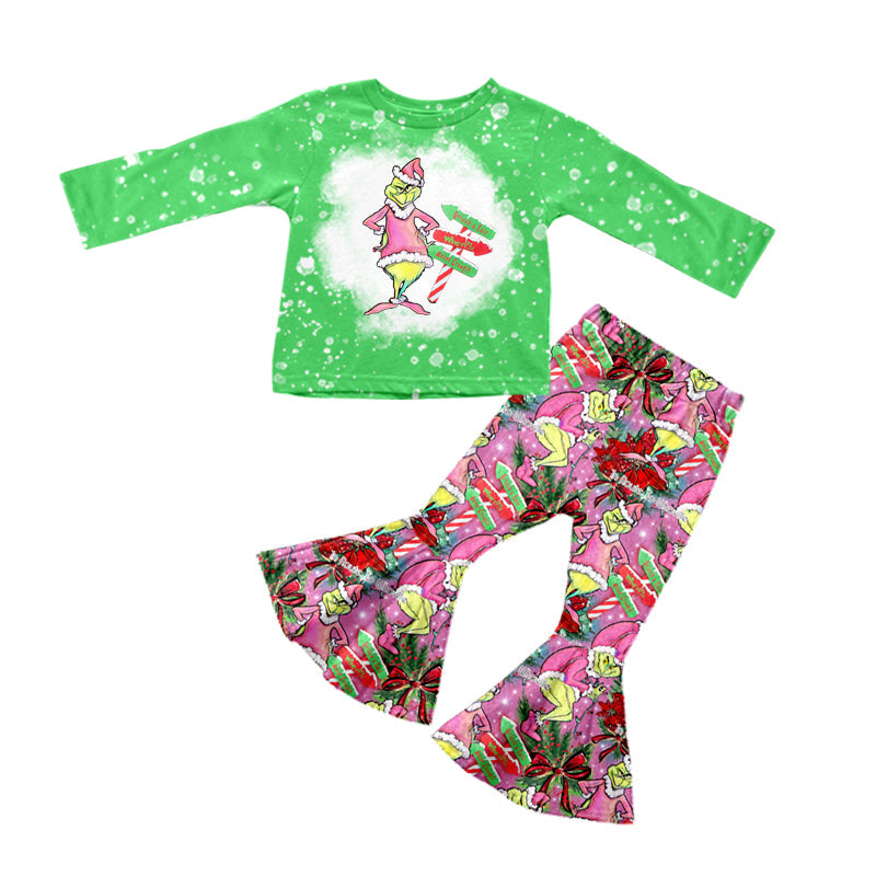 Green face top bell bottom pants girls Christmas clothing