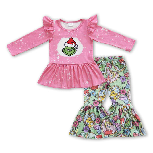 Green face top bell bottom pants girls Christmas clothes