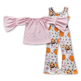 Pink top ghost bat overalls girls Halloween clothing