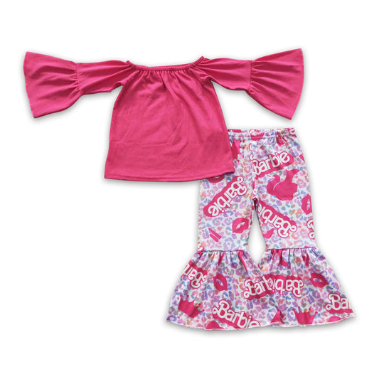 Hot pink top leopard pants party girls clothing set